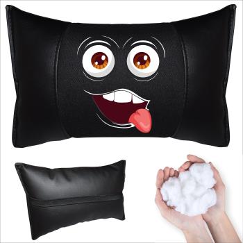 Auto Nackenkissen 20x30cm Nackenpolster Leder Schwarz mit Druck Design